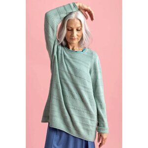 Gudrun Sjoden Edna Green Textured Knit Sweater Small Lagenlook Artisan Cotton